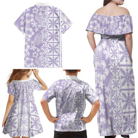 Pastel Purple Kahili Quilt Hawaii Family Matching Off Shoulder Maxi Dress and Hawaiian Shirt Tropical Flower Seamless Half Style