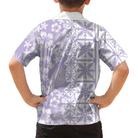 Pastel Purple Kahili Quilt Hawaii Family Matching Puletasi and Hawaiian Shirt Tropical Flower Seamless Half Style