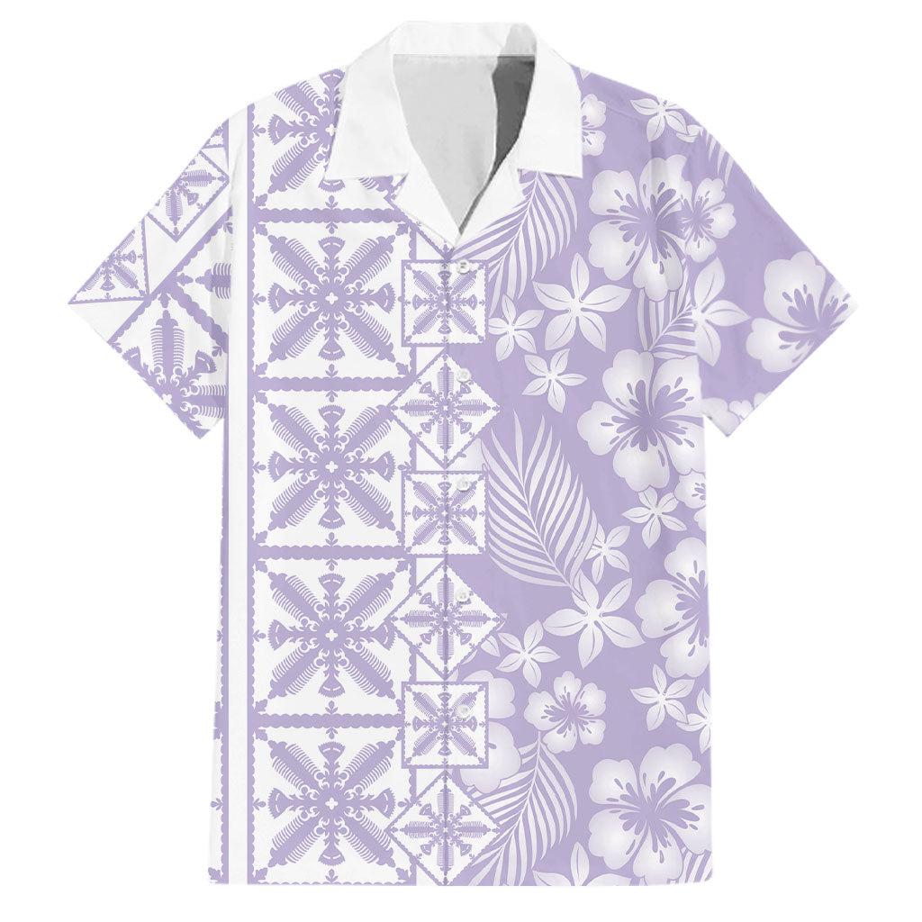 Pastel Purple Kahili Quilt Hawaii Family Matching Tank Maxi Dress and Hawaiian Shirt Tropical Flower Seamless Half Style