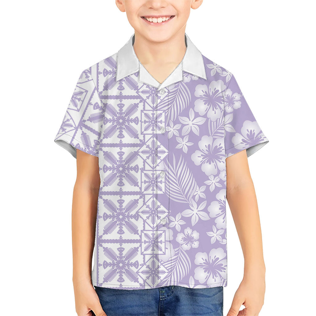 Pastel Purple Kahili Quilt Hawaii Family Matching Tank Maxi Dress and Hawaiian Shirt Tropical Flower Seamless Half Style