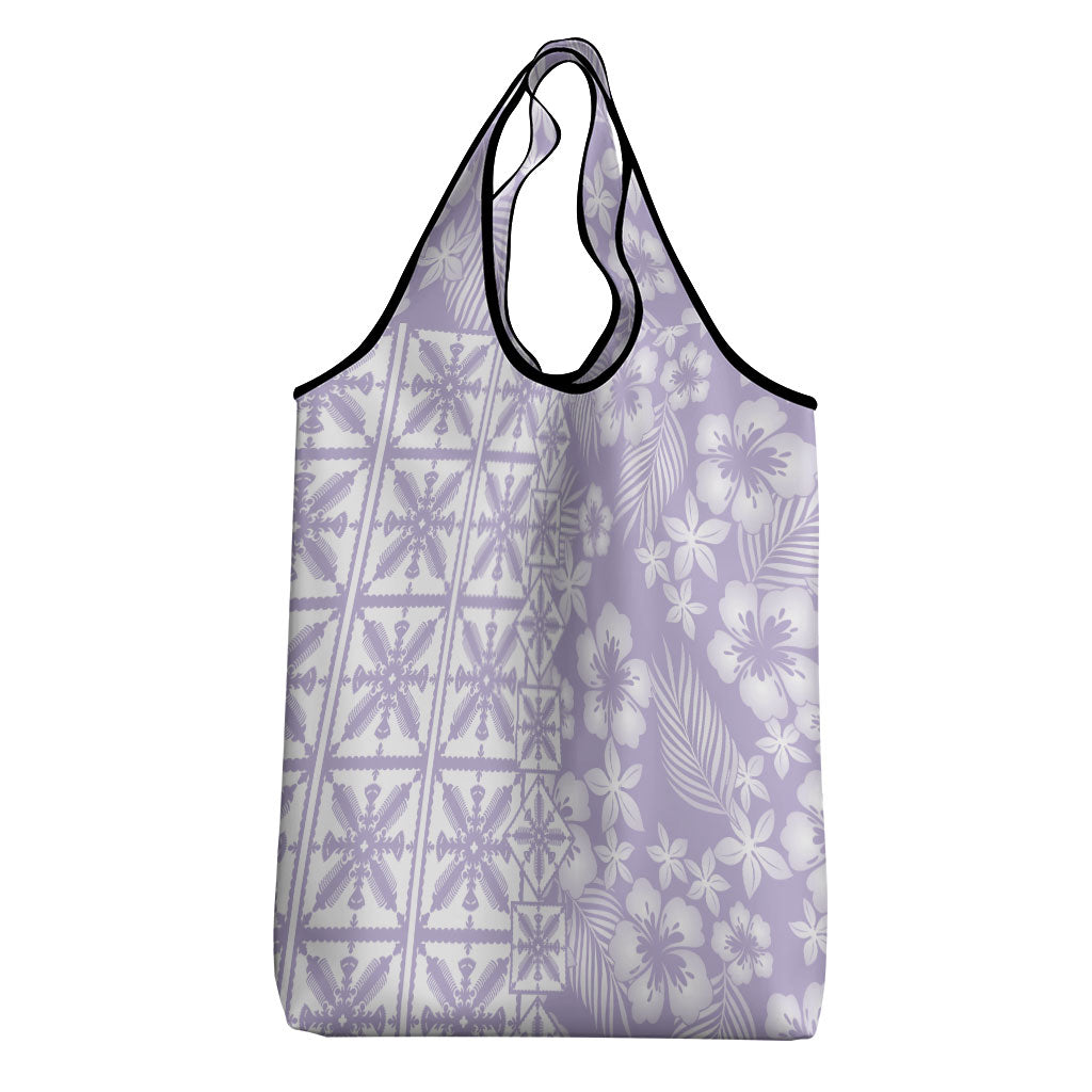 Pastel Purple Kahili Quilt Hawaii Grocery Bag Tropical Flower Seamless Half Style