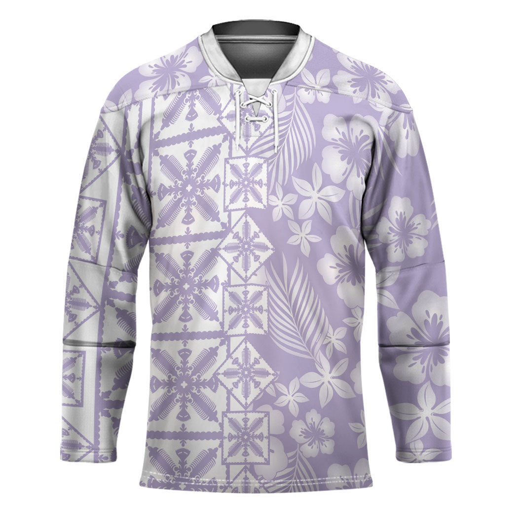 Pastel Purple Kahili Quilt Hawaii Hockey Jersey Tropical Flower Seamless Half Style LT14 Unisex Purple - Polynesian Pride