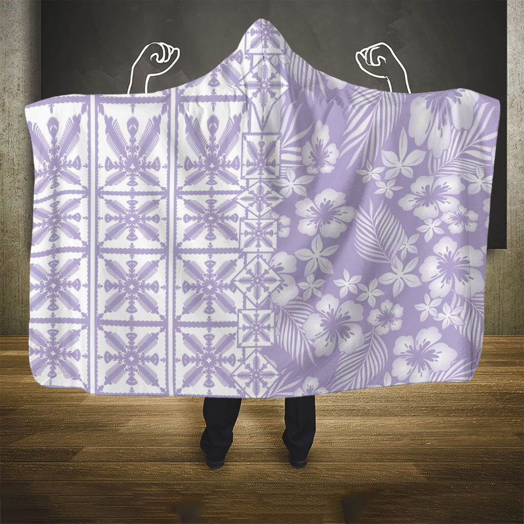 Pastel Purple Kahili Quilt Hawaii Hooded Blanket Tropical Flower Seamless Half Style