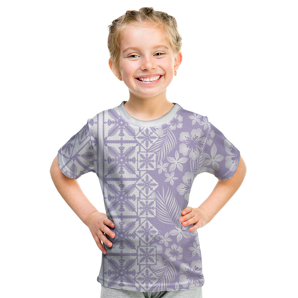 Pastel Purple Kahili Quilt Hawaii Kid T Shirt Tropical Flower Seamless Half Style LT14 Purple - Polynesian Pride