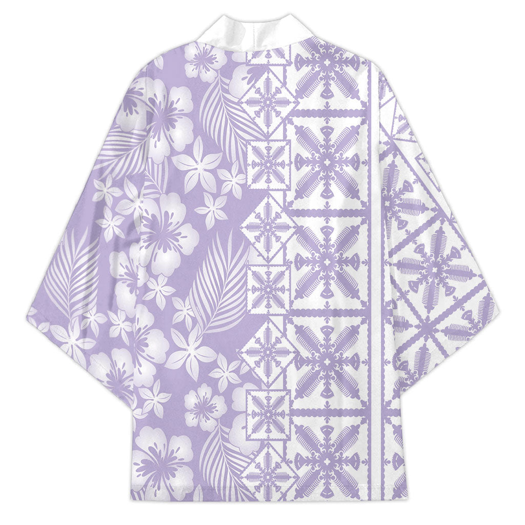Pastel Purple Kahili Quilt Hawaii Kimono Tropical Flower Seamless Half Style