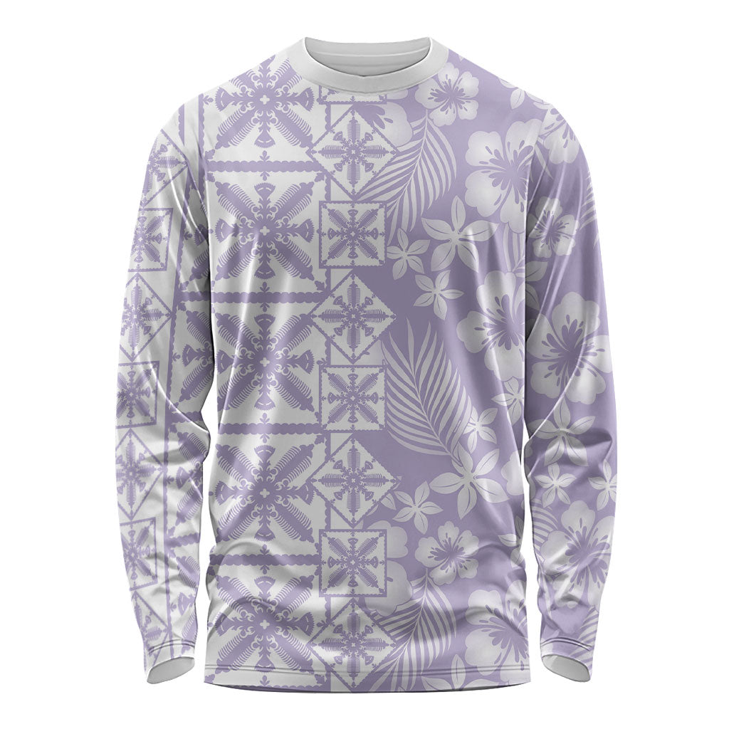 Pastel Purple Kahili Quilt Hawaii Long Sleeve Shirt Tropical Flower Seamless Half Style