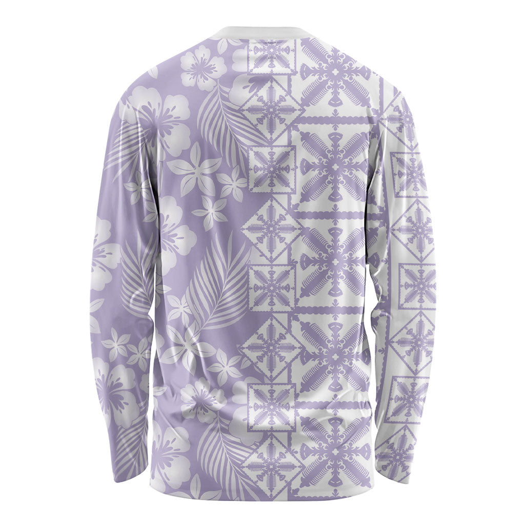 Pastel Purple Kahili Quilt Hawaii Long Sleeve Shirt Tropical Flower Seamless Half Style