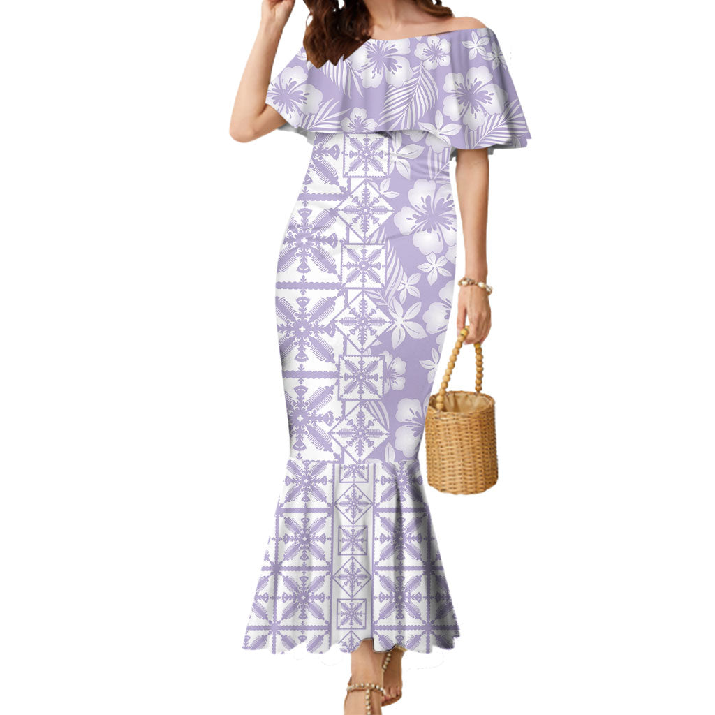 Pastel Purple Kahili Quilt Hawaii Mermaid Dress Tropical Flower Seamless Half Style LT14 Women Purple - Polynesian Pride