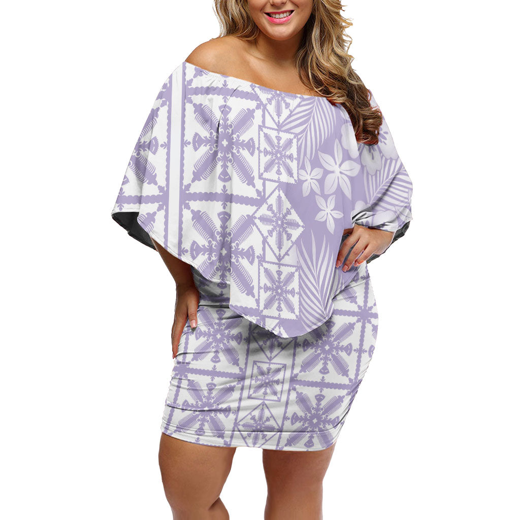 Pastel Purple Kahili Quilt Hawaii Off Shoulder Short Dress Tropical Flower Seamless Half Style LT14 Women Purple - Polynesian Pride