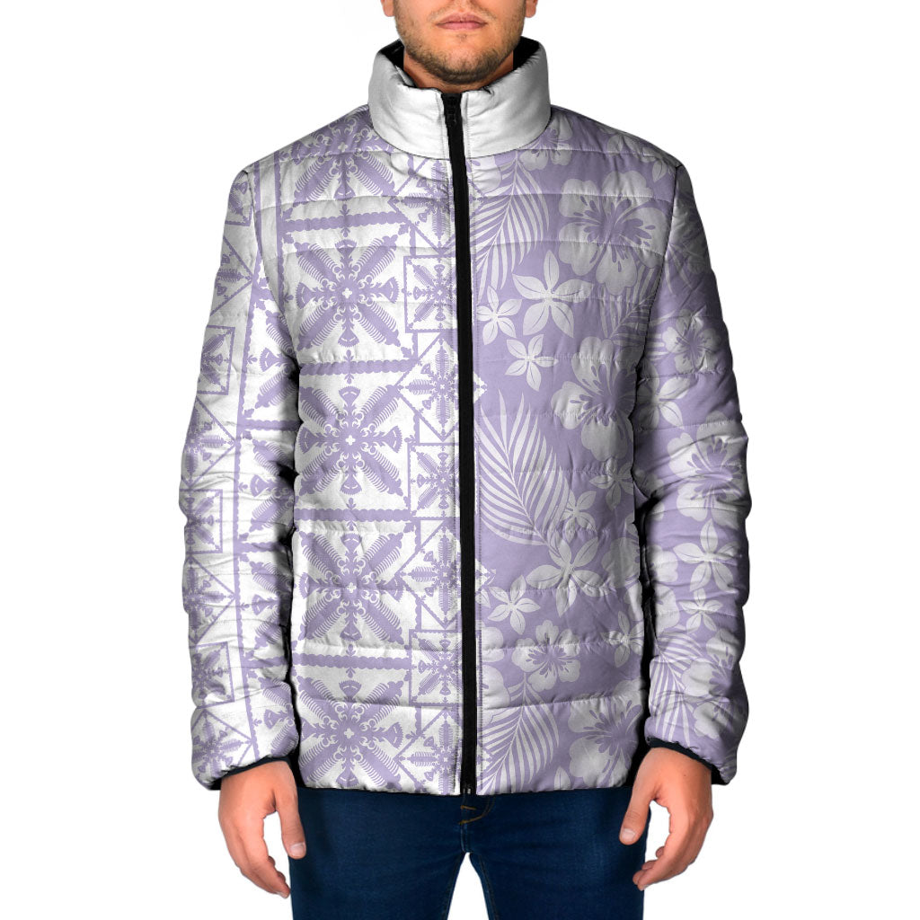 Pastel Purple Kahili Quilt Hawaii Padded Jacket Tropical Flower Seamless Half Style