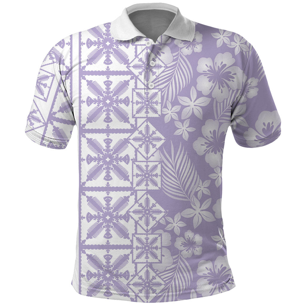 Pastel Purple Kahili Quilt Hawaii Polo Shirt Tropical Flower Seamless Half Style LT14 Purple - Polynesian Pride