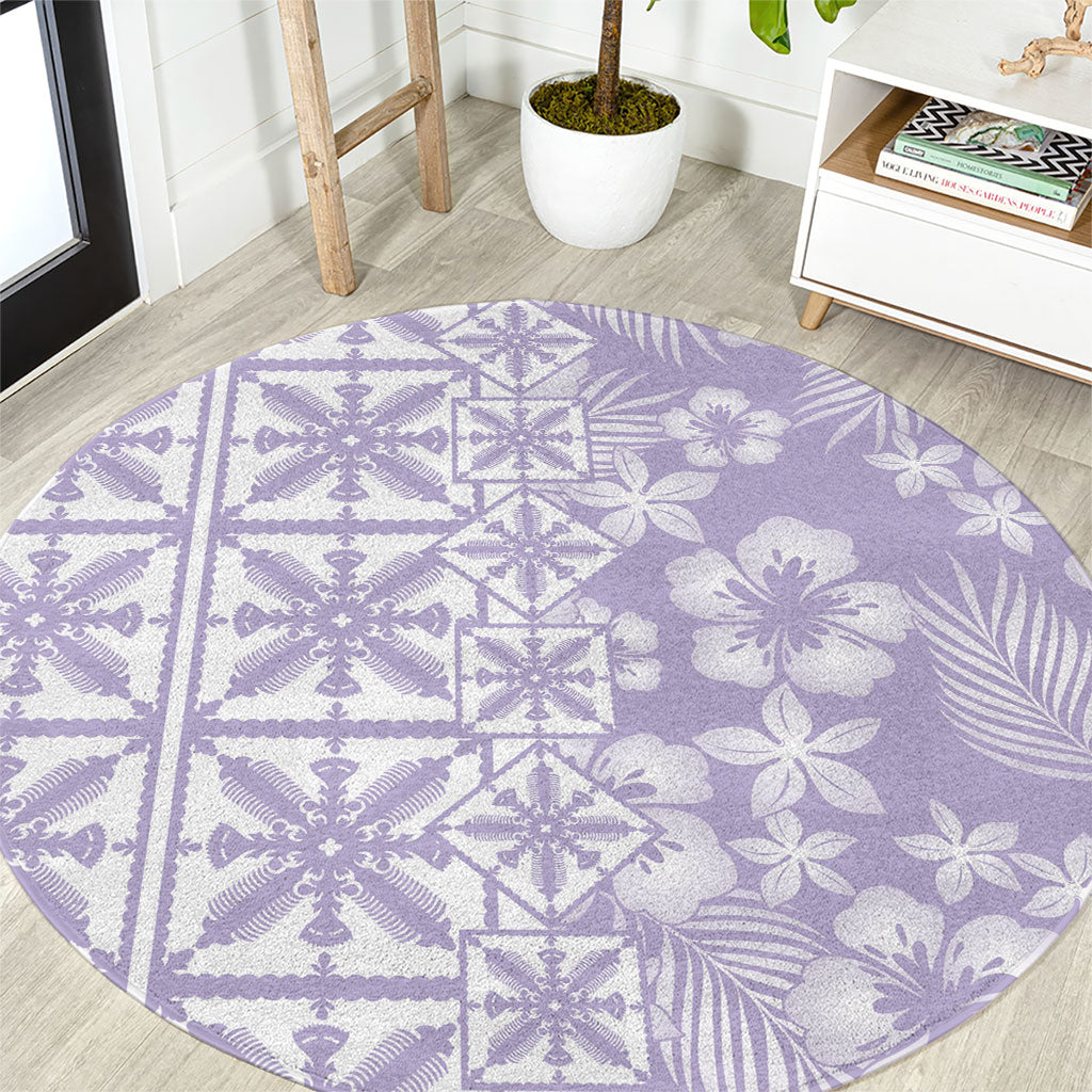 Pastel Purple Kahili Quilt Hawaii Round Carpet Tropical Flower Seamless Half Style LT14 Purple - Polynesian Pride