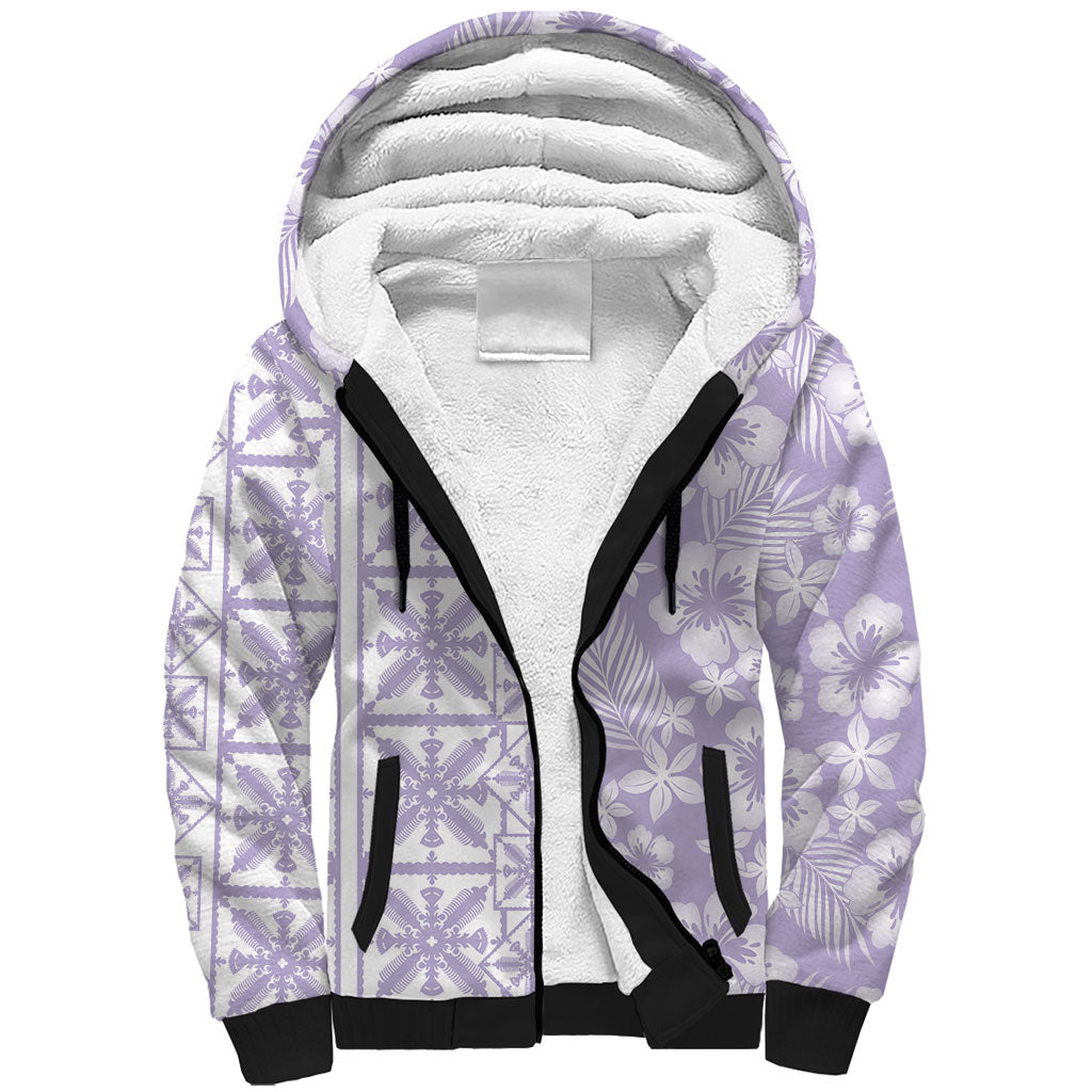 Pastel Purple Kahili Quilt Hawaii Sherpa Hoodie Tropical Flower Seamless Half Style
