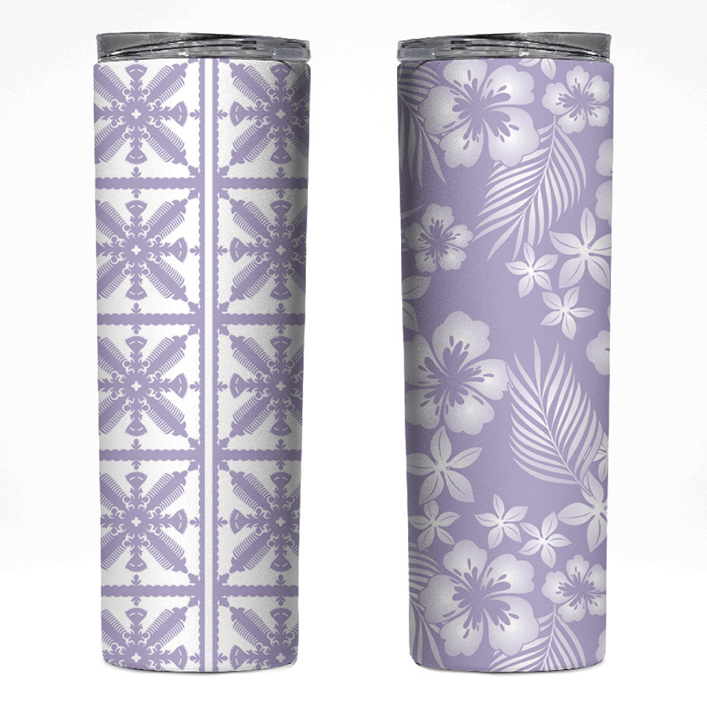 Pastel Purple Kahili Quilt Hawaii Skinny Tumbler Tropical Flower Seamless Half Style