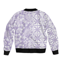 Pastel Purple Kahili Quilt Hawaii Sleeve Zip Bomber Jacket Tropical Flower Seamless Half Style