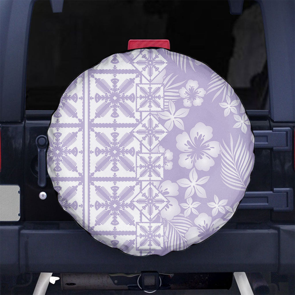 Pastel Purple Kahili Quilt Hawaii Spare Tire Cover Tropical Flower Seamless Half Style LT14 No hole Purple - Polynesian Pride