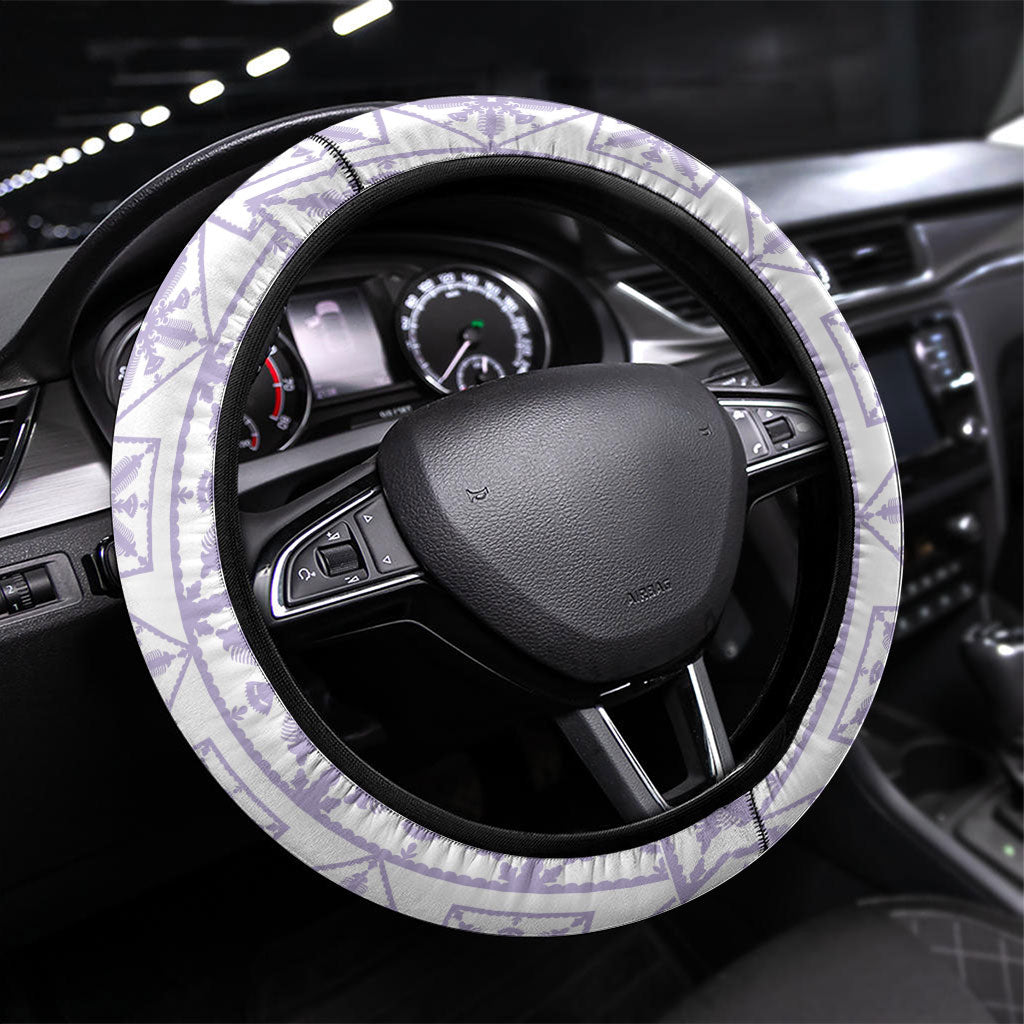 Pastel Purple Kahili Quilt Hawaii Steering Wheel Cover Tropical Flower Seamless Half Style
