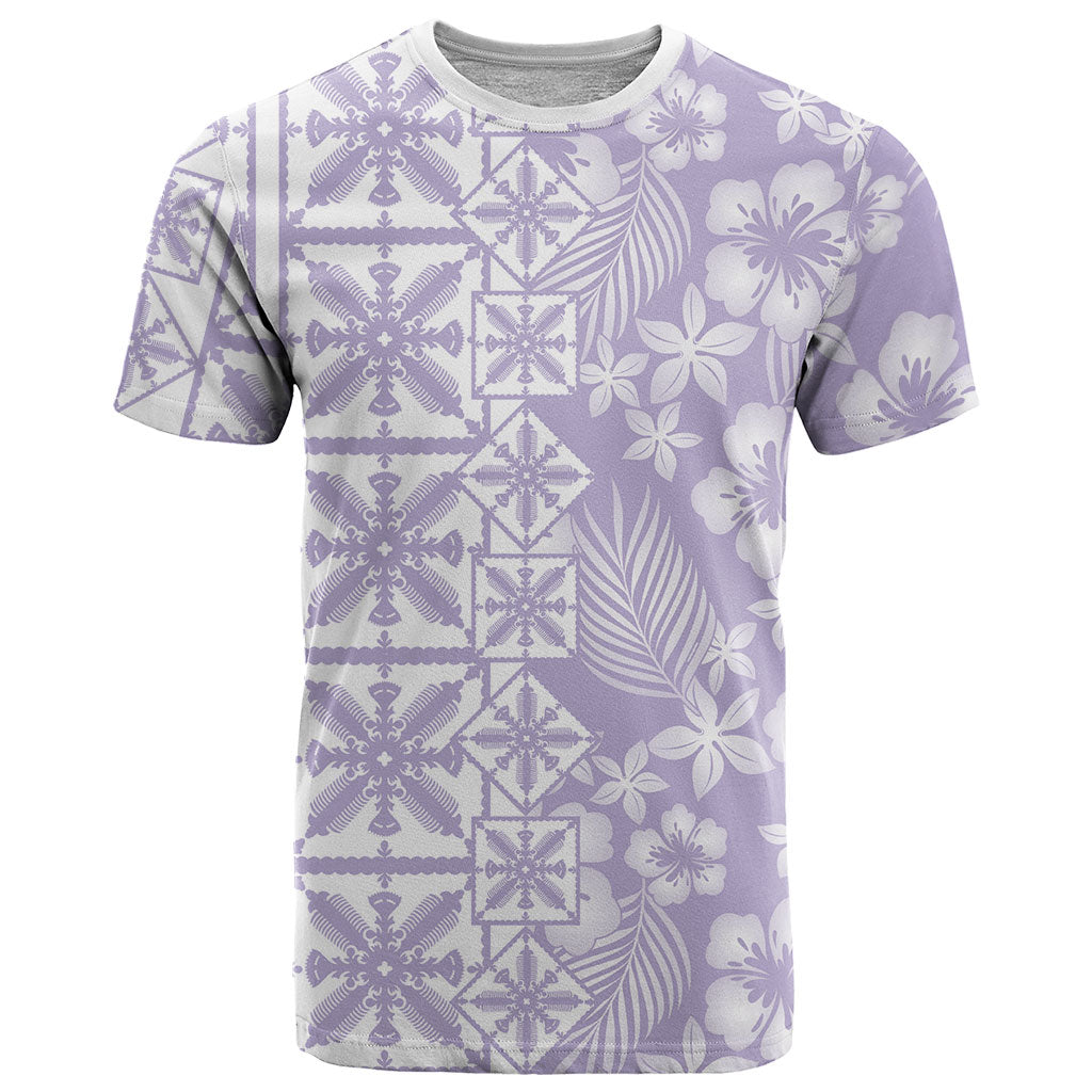 Pastel Purple Kahili Quilt Hawaii T Shirt Tropical Flower Seamless Half Style LT14 Purple - Polynesian Pride