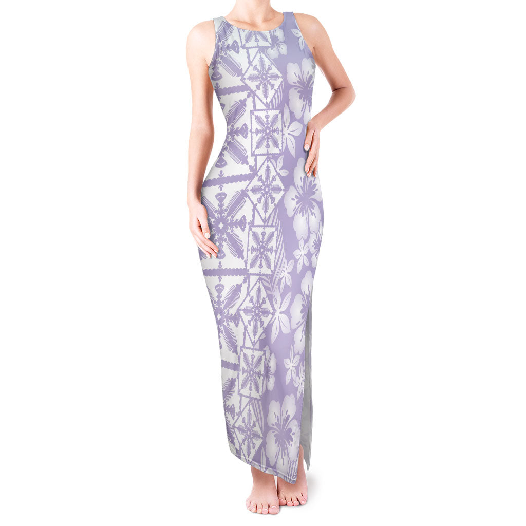 Pastel Purple Kahili Quilt Hawaii Tank Maxi Dress Tropical Flower Seamless Half Style LT14 Women Purple - Polynesian Pride