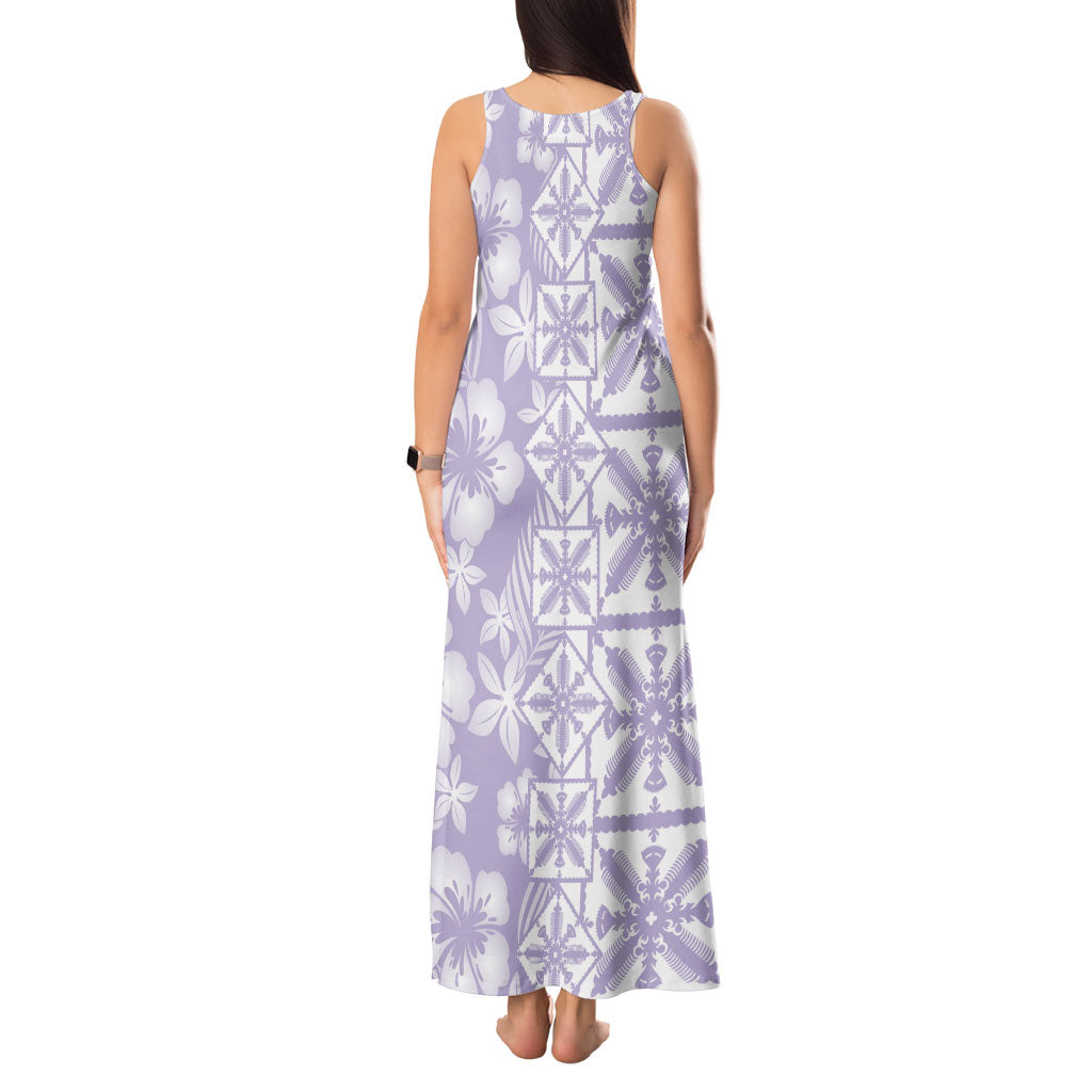 Pastel Purple Kahili Quilt Hawaii Tank Maxi Dress Tropical Flower Seamless Half Style