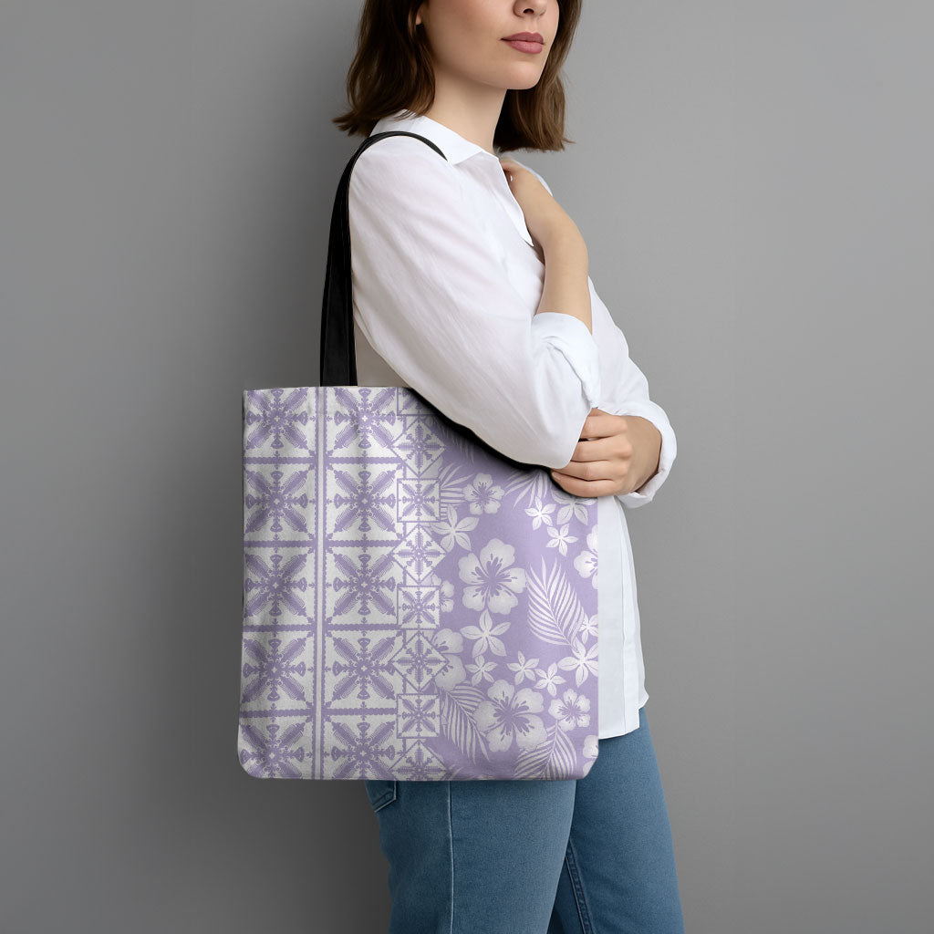 Pastel Purple Kahili Quilt Hawaii Tote Bag Tropical Flower Seamless Half Style