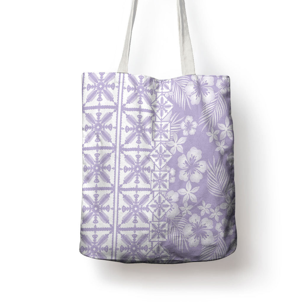 Pastel Purple Kahili Quilt Hawaii Tote Bag Tropical Flower Seamless Half Style