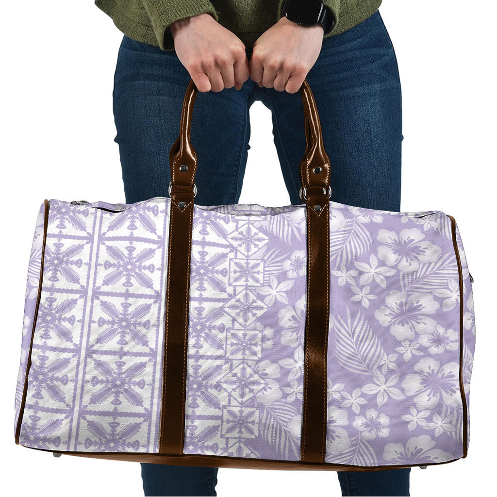 Pastel Purple Kahili Quilt Hawaii Travel Bag Tropical Flower Seamless Half Style