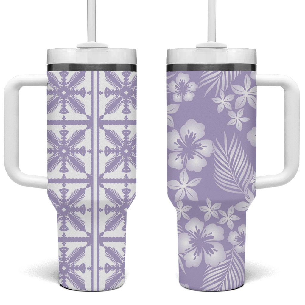 Pastel Purple Kahili Quilt Hawaii Tumbler With Handle Tropical Flower Seamless Half Style