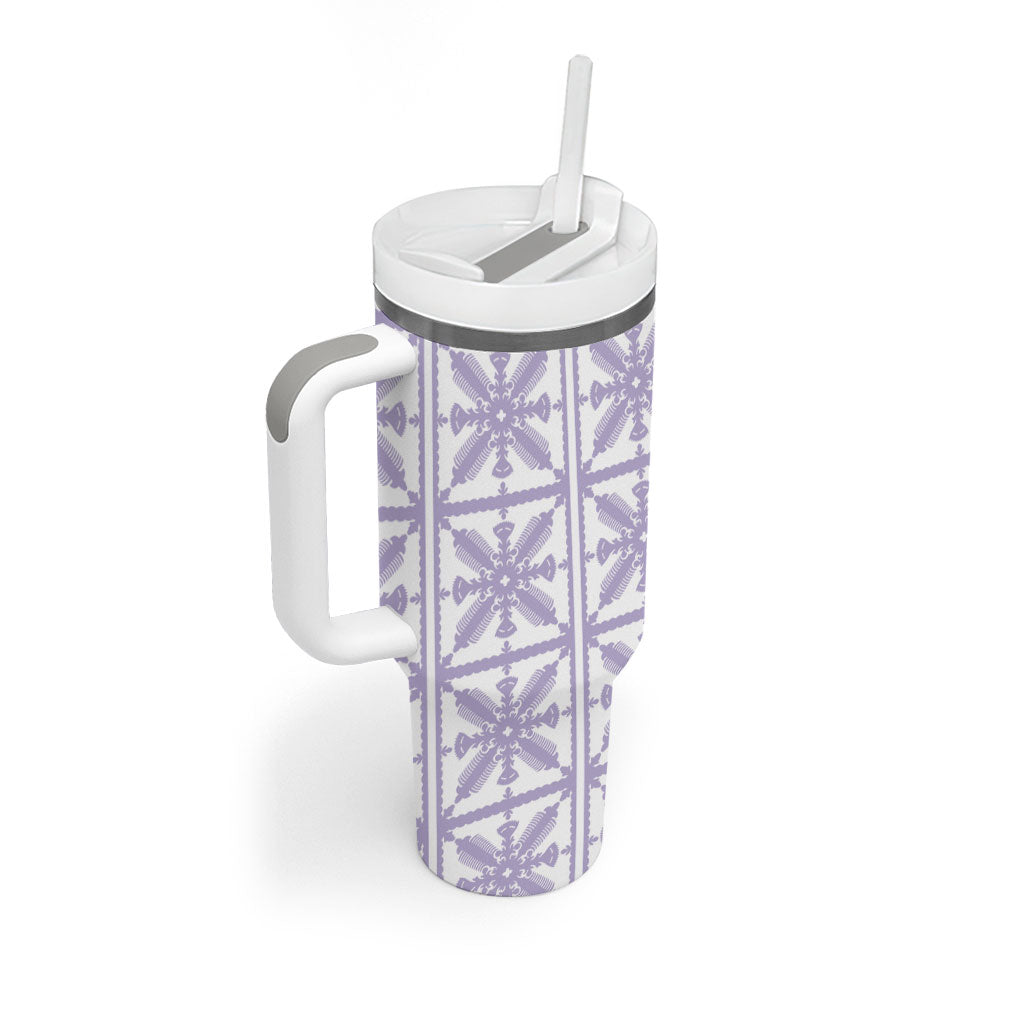 Pastel Purple Kahili Quilt Hawaii Tumbler With Handle Tropical Flower Seamless Half Style