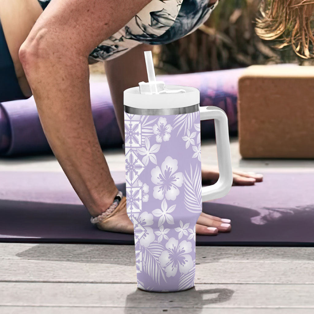 Pastel Purple Kahili Quilt Hawaii Tumbler With Handle Tropical Flower Seamless Half Style
