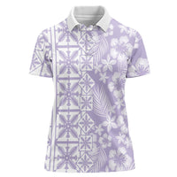 Pastel Purple Kahili Quilt Hawaii Women Polo Shirt Tropical Flower Seamless Half Style