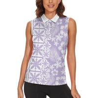 Pastel Purple Kahili Quilt Hawaii Women Sleeveless Polo Shirt Tropical Flower Seamless Half Style