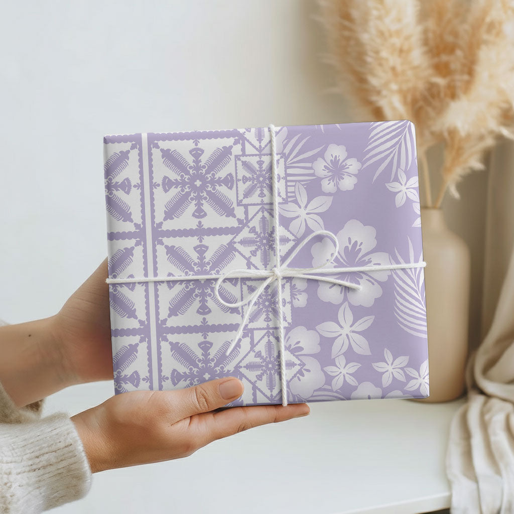 Pastel Purple Kahili Quilt Hawaii Wrapping Paper Tropical Flower Seamless Half Style