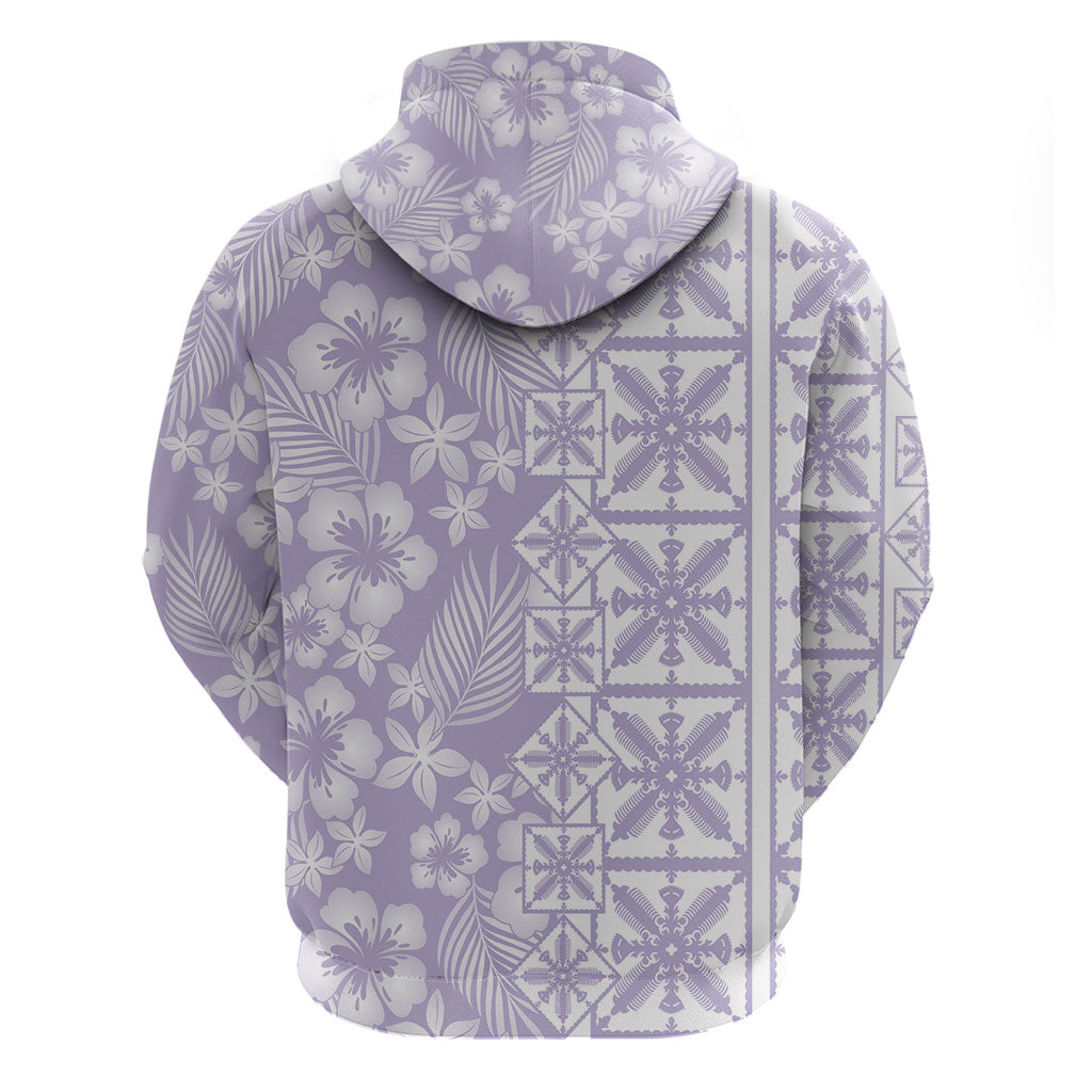 Pastel Purple Kahili Quilt Hawaii Zip Hoodie Tropical Flower Seamless Half Style