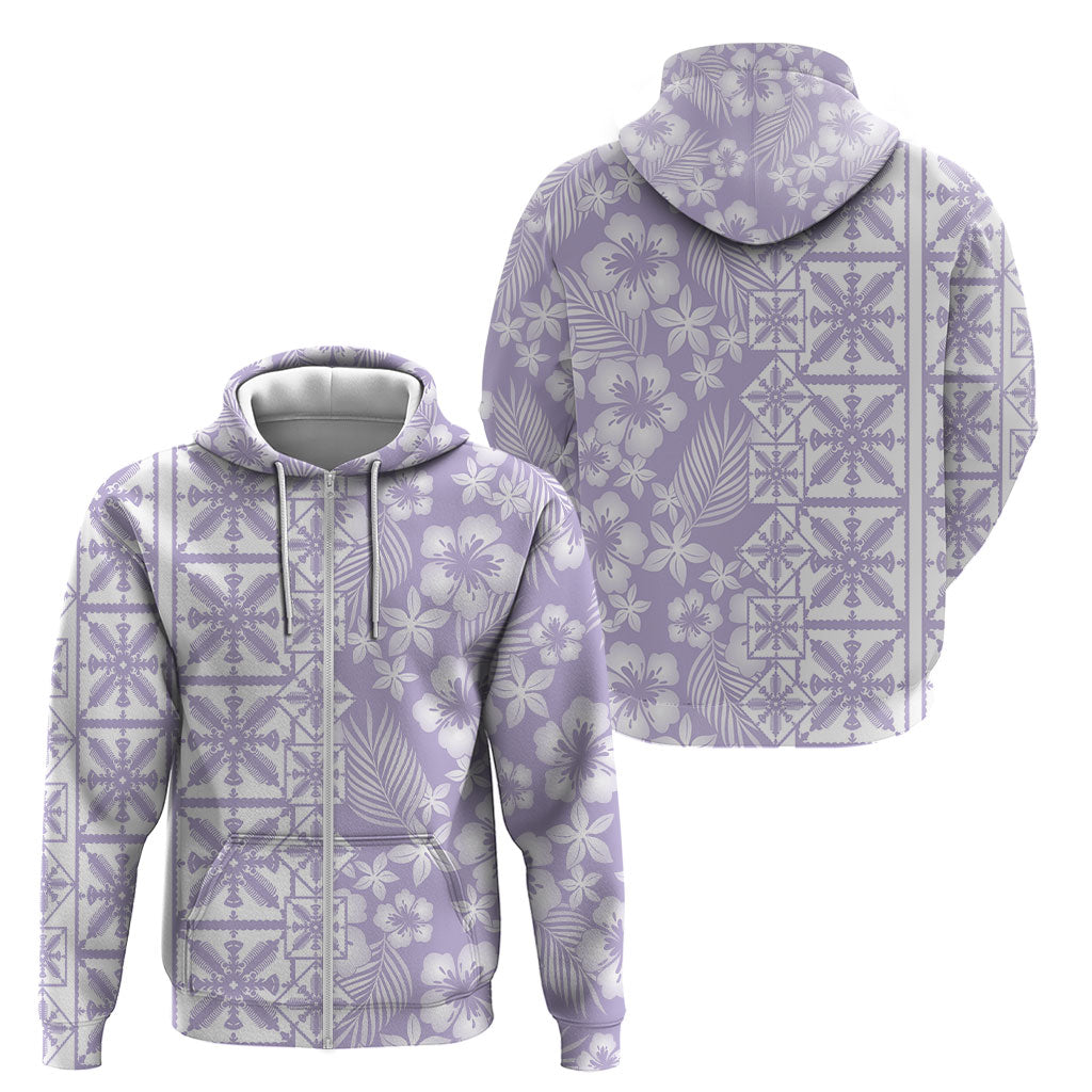 Pastel Purple Kahili Quilt Hawaii Zip Hoodie Tropical Flower Seamless Half Style