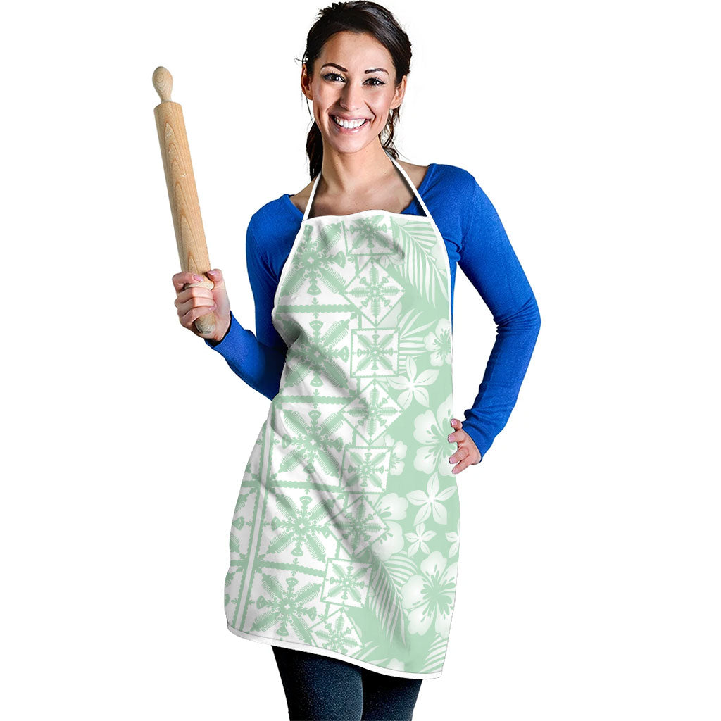 Pastel Green Kahili Quilt Hawaii Apron Tropical Flower Seamless Half Style