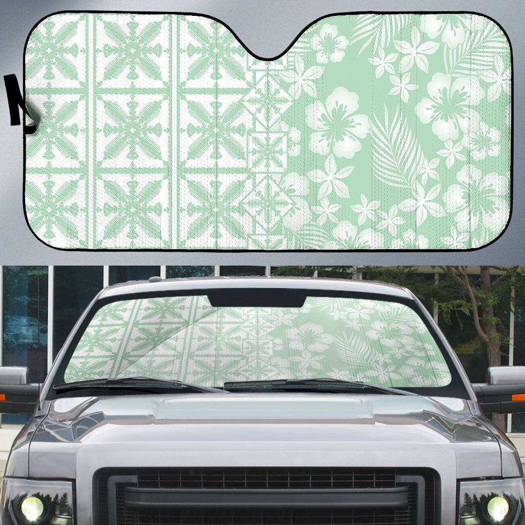 Pastel Green Kahili Quilt Hawaii Auto Sun Shade Tropical Flower Seamless Half Style LT14 Green - Polynesian Pride