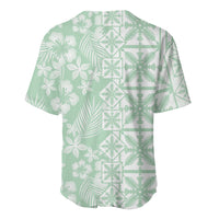 Pastel Green Kahili Quilt Hawaii Baseball Jersey Tropical Flower Seamless Half Style