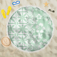 Pastel Green Kahili Quilt Hawaii Beach Blanket Tropical Flower Seamless Half Style