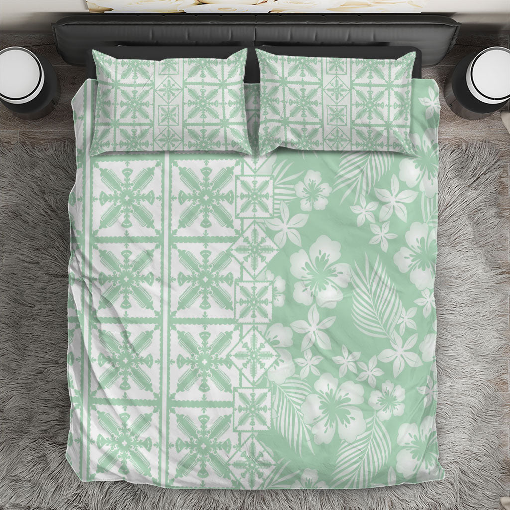 Pastel Green Kahili Quilt Hawaii Bedding Set Tropical Flower Seamless Half Style LT14 Green - Polynesian Pride