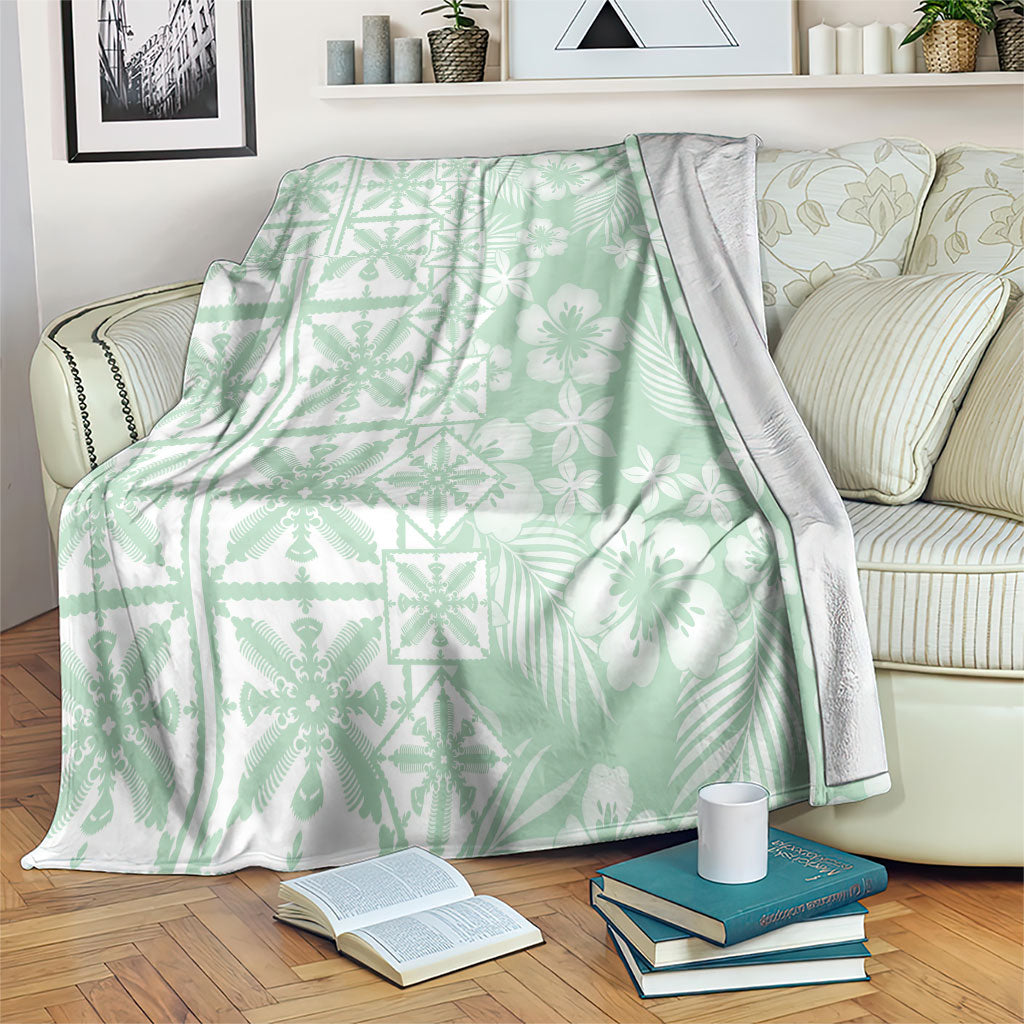 Pastel Green Kahili Quilt Hawaii Blanket Tropical Flower Seamless Half Style LT14 Green - Polynesian Pride