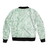 Pastel Green Kahili Quilt Hawaii Bomber Jacket Tropical Flower Seamless Half Style