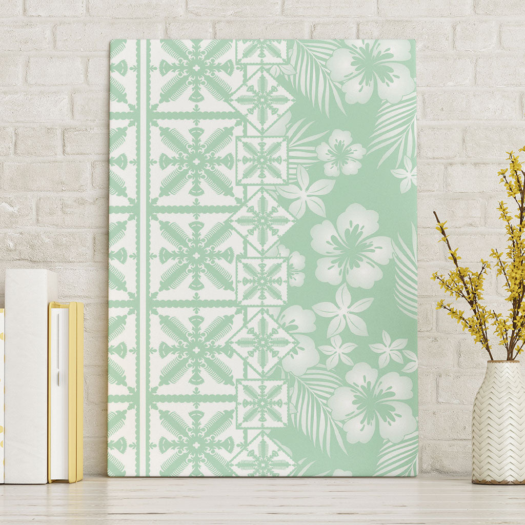Pastel Green Kahili Quilt Hawaii Canvas Wall Art Tropical Flower Seamless Half Style LT14 Without Frame Green - Polynesian Pride