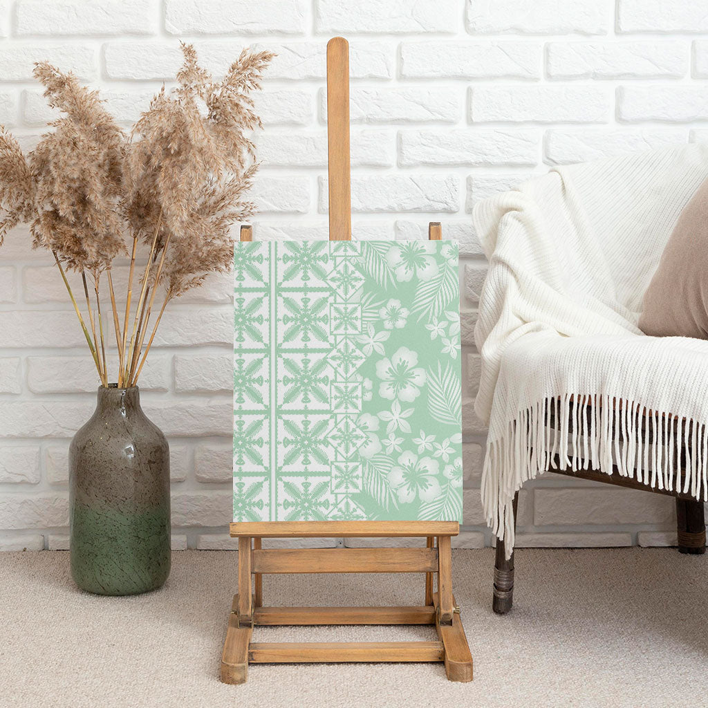 Pastel Green Kahili Quilt Hawaii Canvas Wall Art Tropical Flower Seamless Half Style
