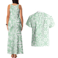 Pastel Green Kahili Quilt Hawaii Couples Matching Tank Maxi Dress and Hawaiian Shirt Tropical Flower Seamless Half Style