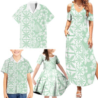 Pastel Green Kahili Quilt Hawaii Family Matching Summer Maxi Dress and Hawaiian Shirt Tropical Flower Seamless Half Style
