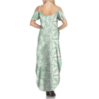 Pastel Green Kahili Quilt Hawaii Family Matching Summer Maxi Dress and Hawaiian Shirt Tropical Flower Seamless Half Style