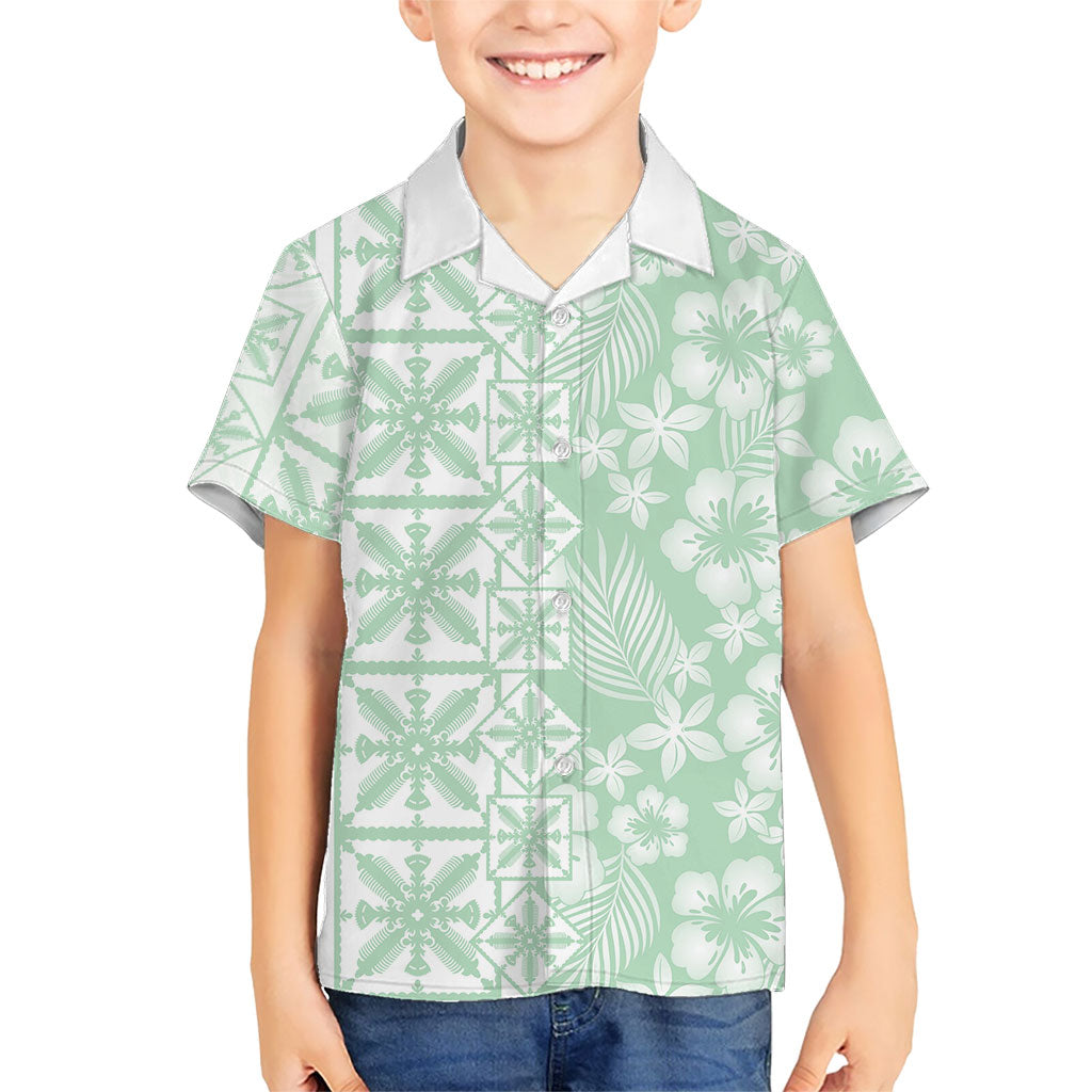 Pastel Green Kahili Quilt Hawaii Family Matching Summer Maxi Dress and Hawaiian Shirt Tropical Flower Seamless Half Style