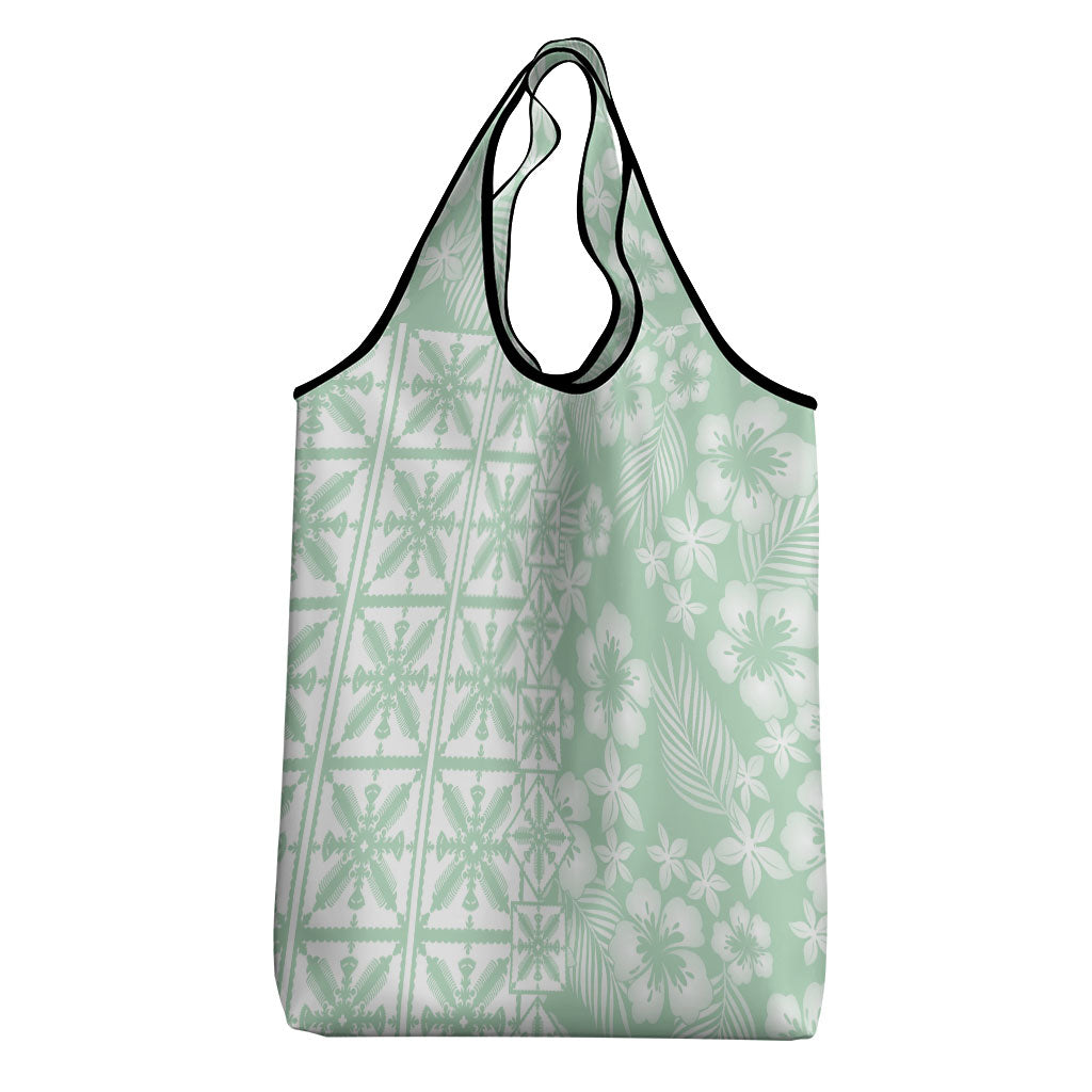 Pastel Green Kahili Quilt Hawaii Grocery Bag Tropical Flower Seamless Half Style