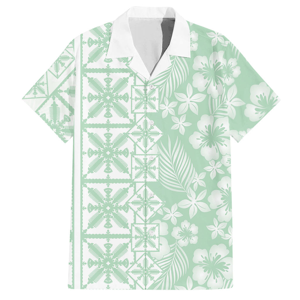 Pastel Green Kahili Quilt Hawaii Hawaiian Shirt Tropical Flower Seamless Half Style LT14 Green - Polynesian Pride